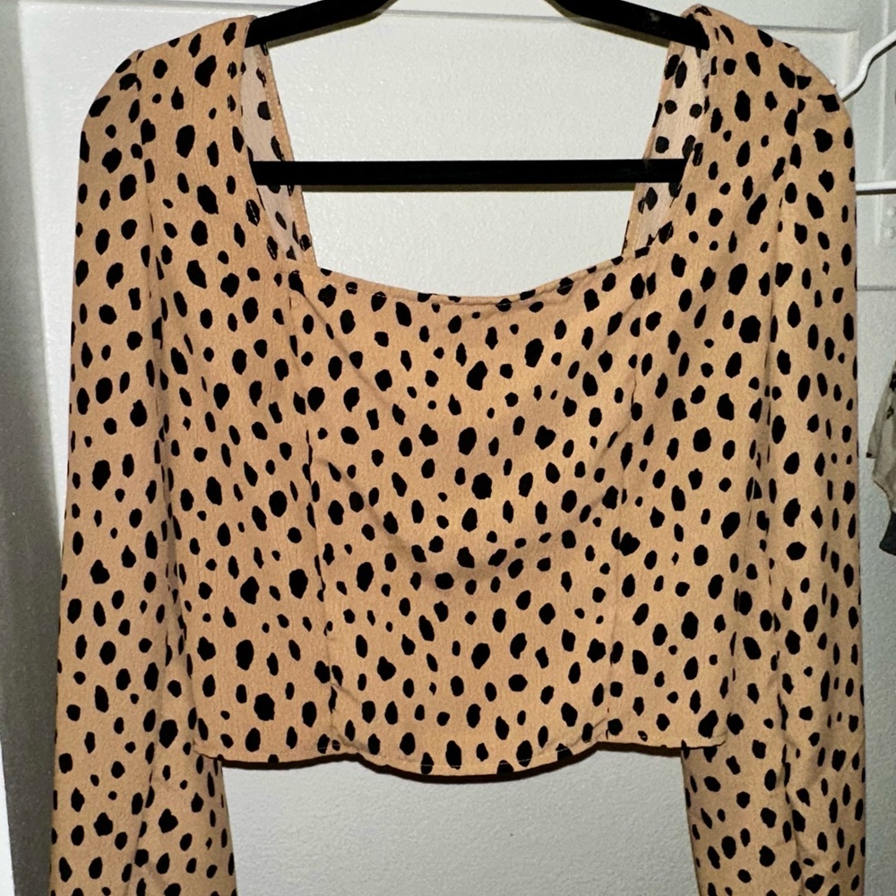 Altar'd State Tan and Black Polka Dot Blouse